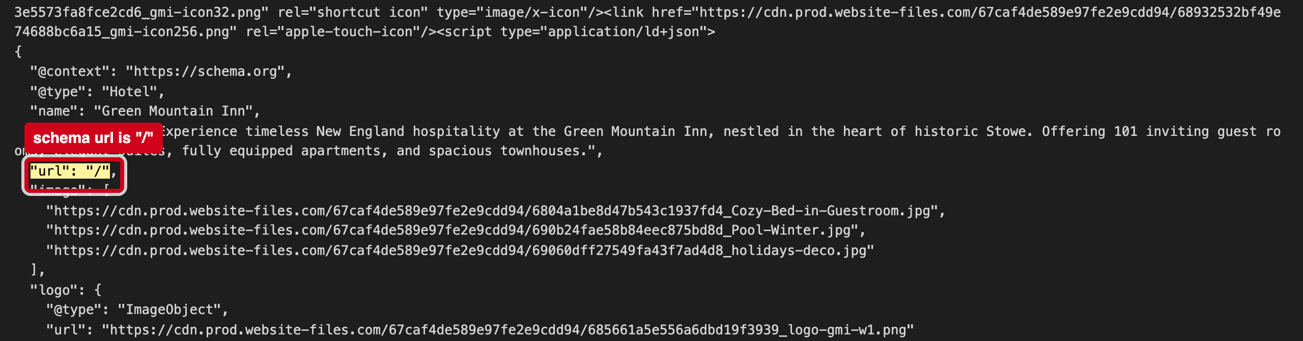 Screenshot: The Hotel block's web address is "/"